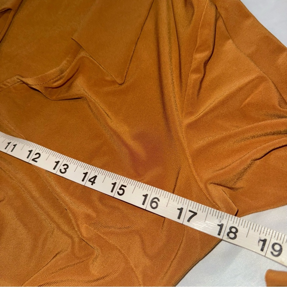 Collared V-Neck Wrap Dress 3/4 Sleeve Mustard Camel Brown Fall/Autumn‎ Ladies - Picture 11 of 16